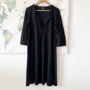 Eileen Fisher Dress Black Split Neck Lightweight Stretch Crepe Shift Size Small